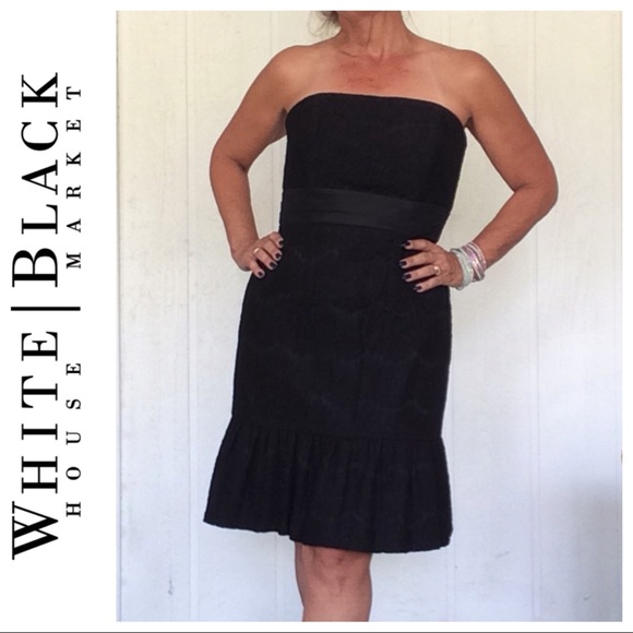 WHITE HOUSE BLACK MARKET BLACK STRAPLESS LACE BLACK DRESS NWT SIZE 10 - Picture 3 of 9